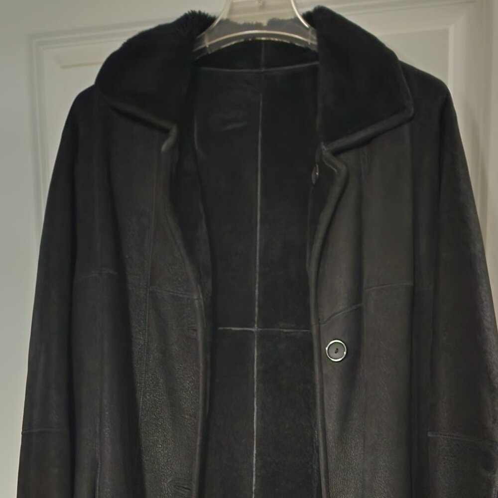 Black Full Length Shearling Coat - image 1